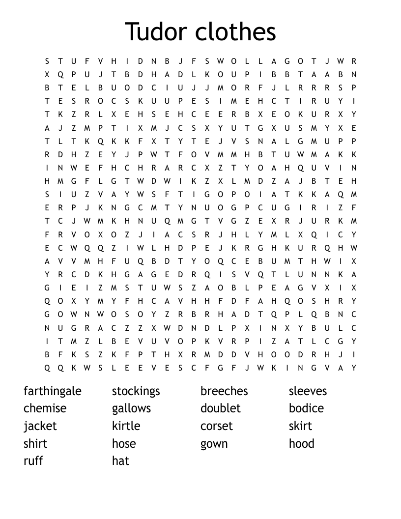 Tudor clothes Word Search