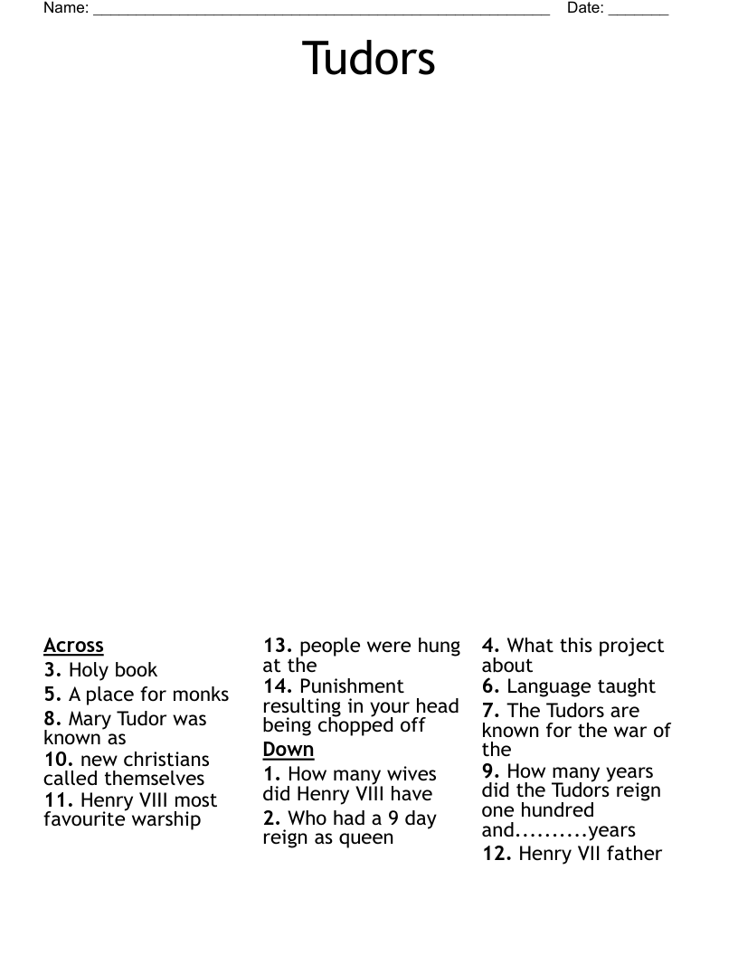 Tudors Crossword