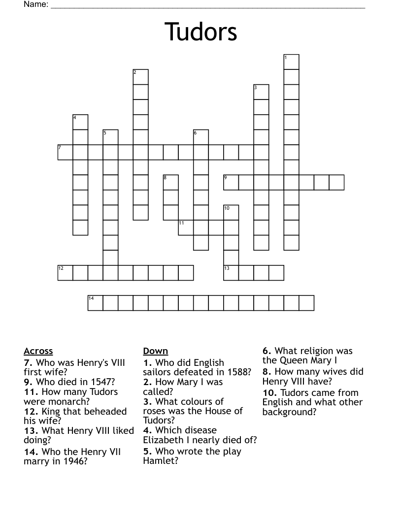 Tudors Crossword