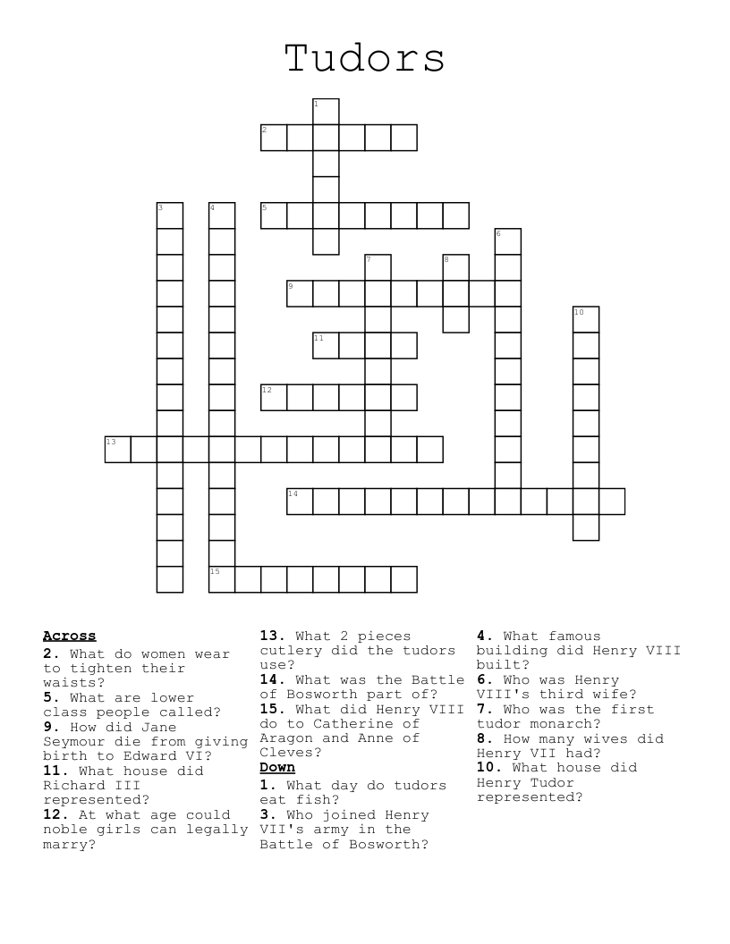 Tudors Crossword