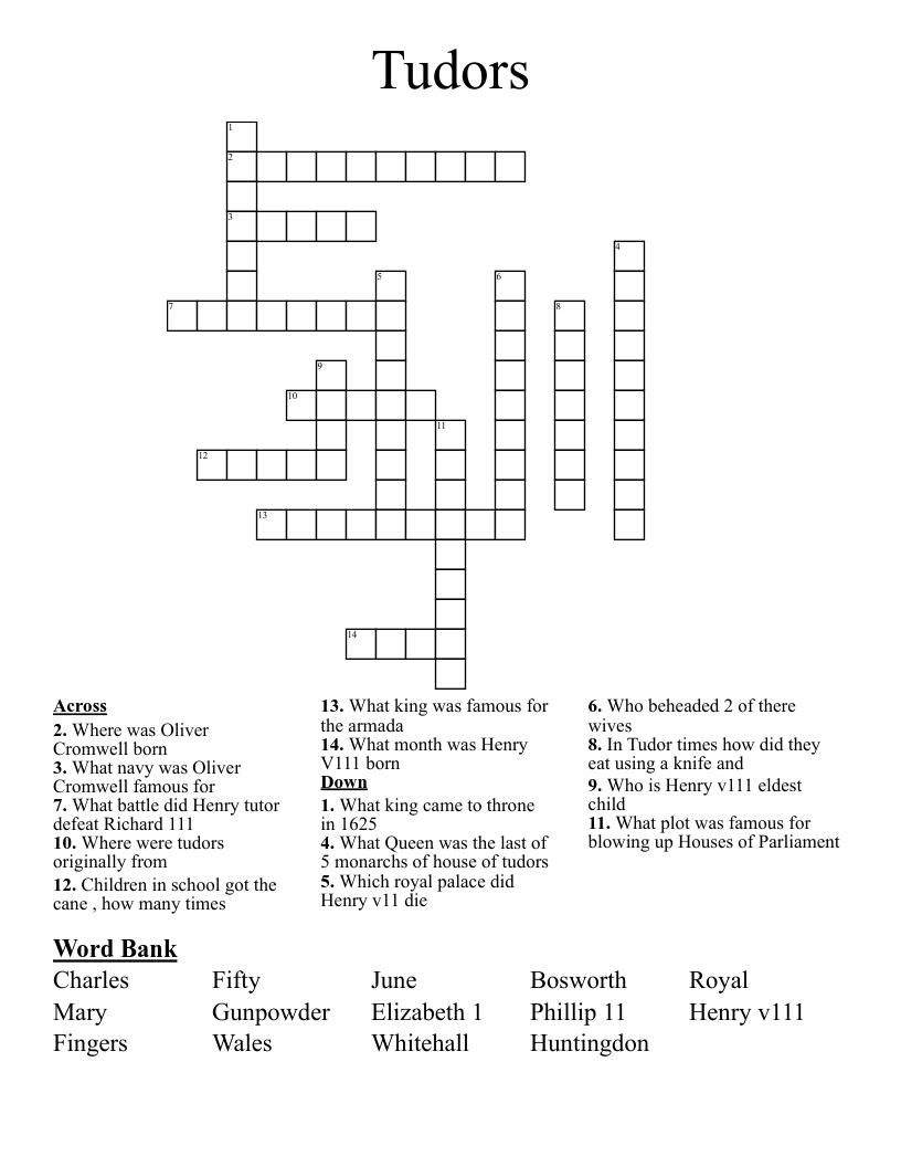 Tudors Crossword