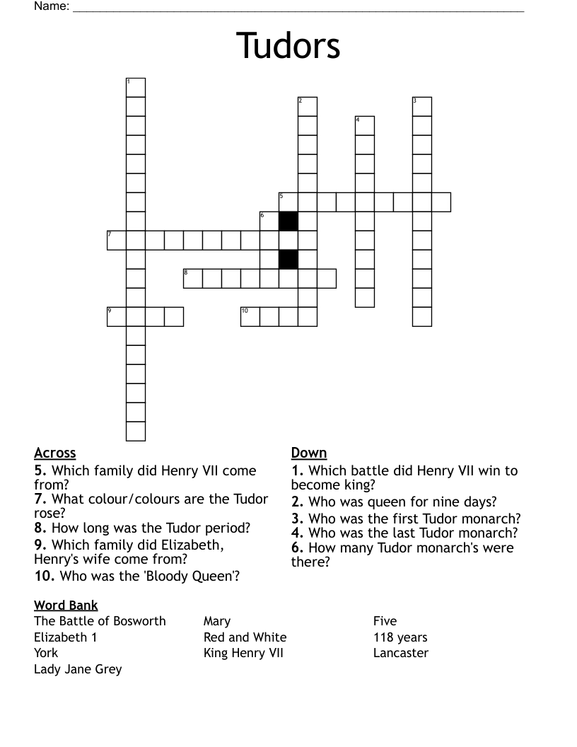 Tudors Crossword