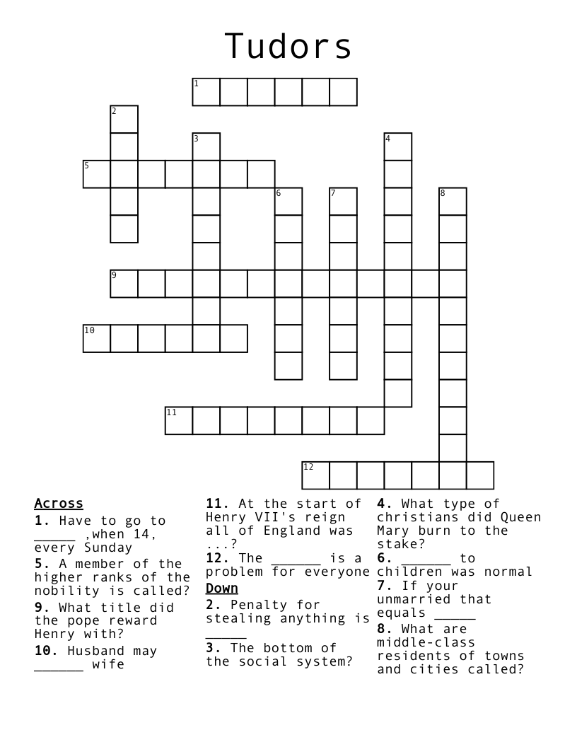 Tudors Crossword