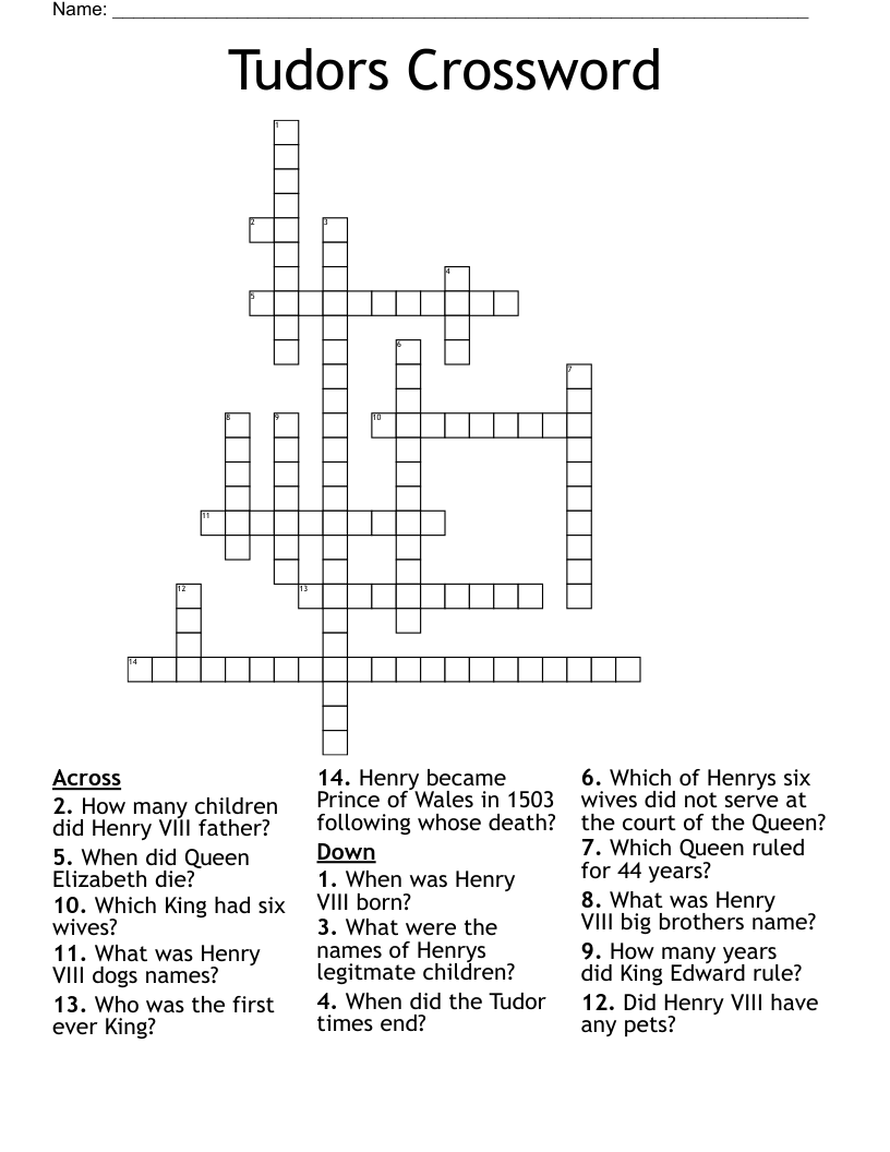 Tudors Crossword
