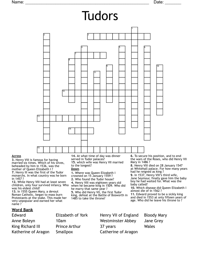 Tudors  Crossword