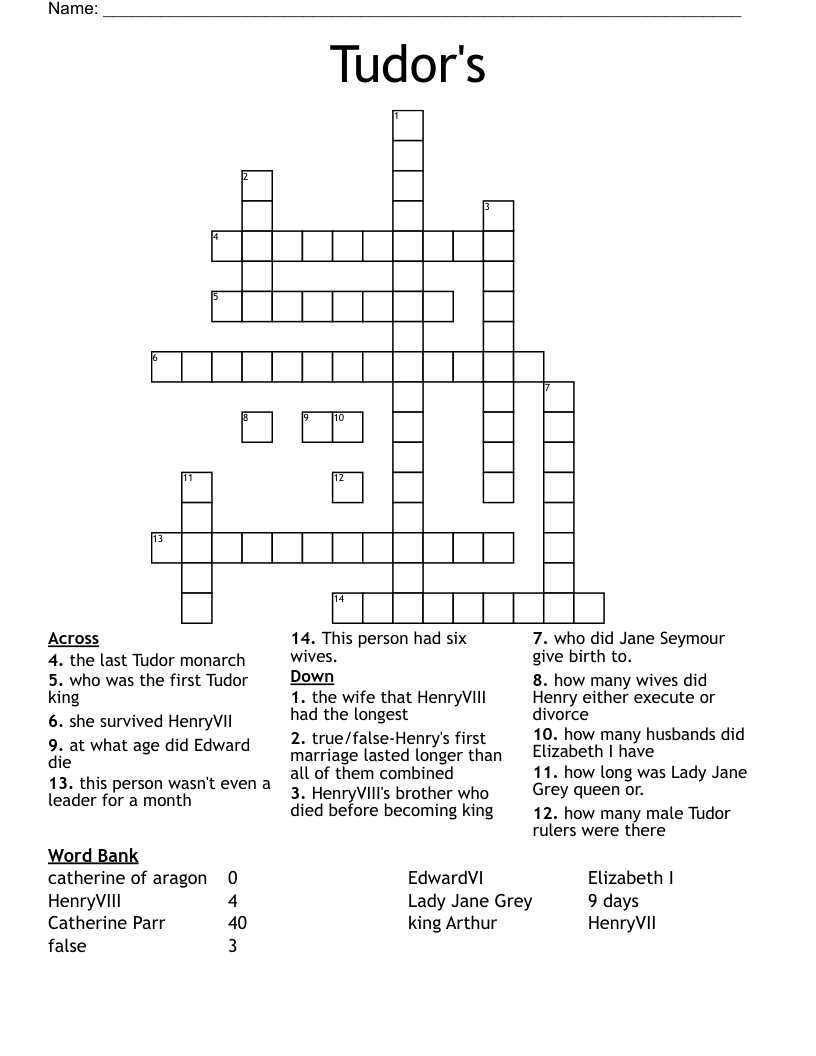 Tudor's  Crossword