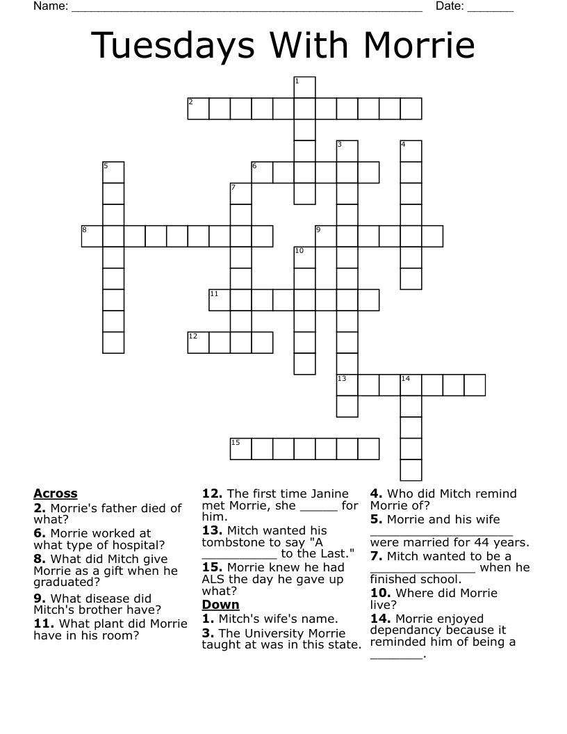 Tuesdays With Morrie Crossword