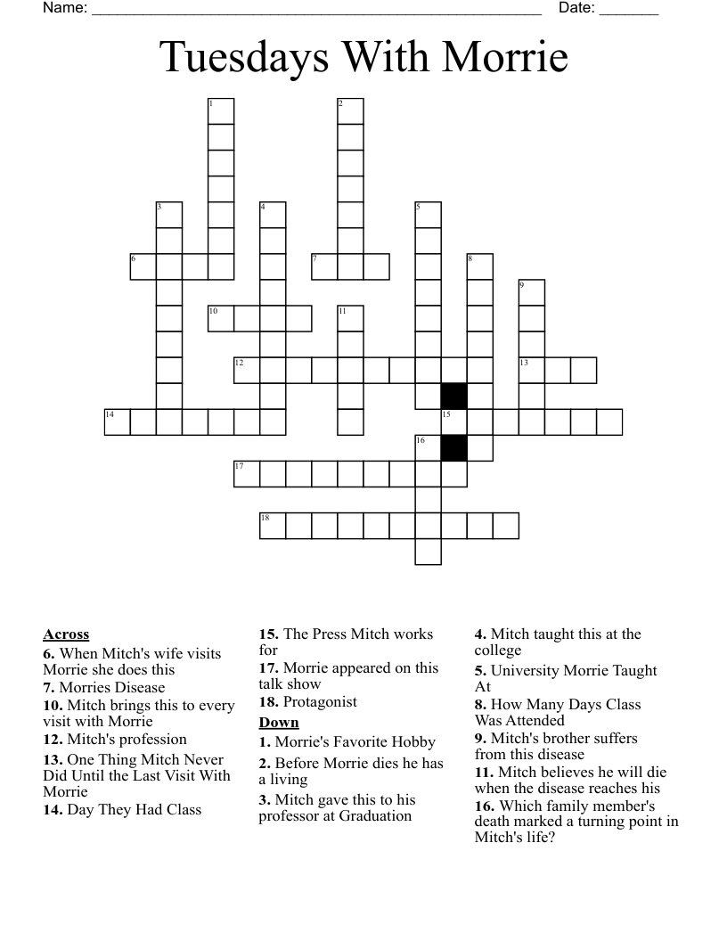 Tuesdays With Morrie Crossword