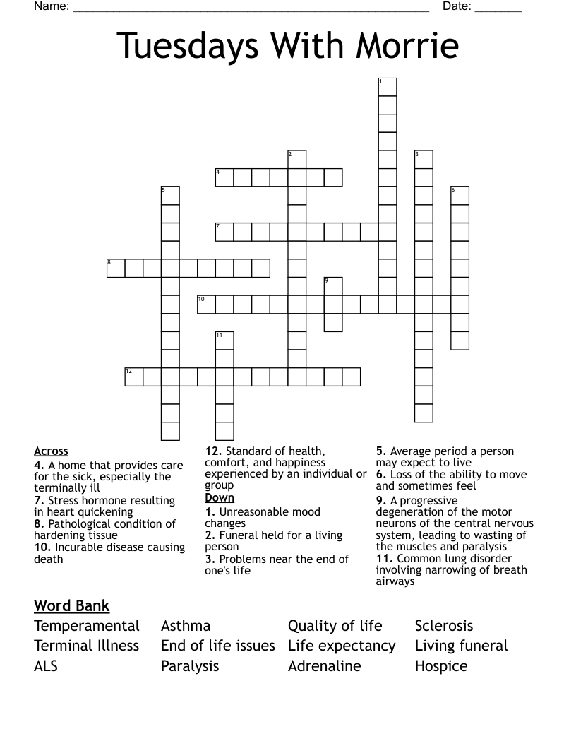 Tuesdays With Morrie Crossword