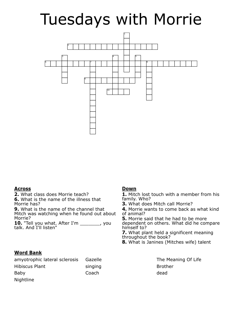 Tuesdays with Morrie Crossword