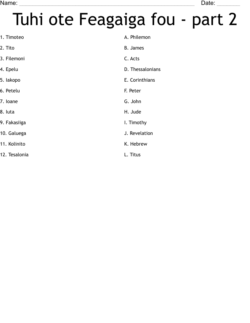 Tuhi ote Feagaiga fou - part 2 Worksheet