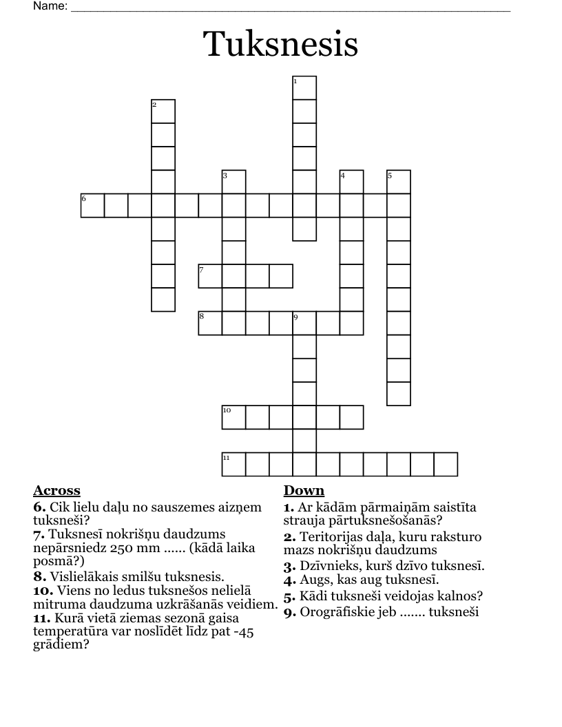 Tuksnesis Crossword