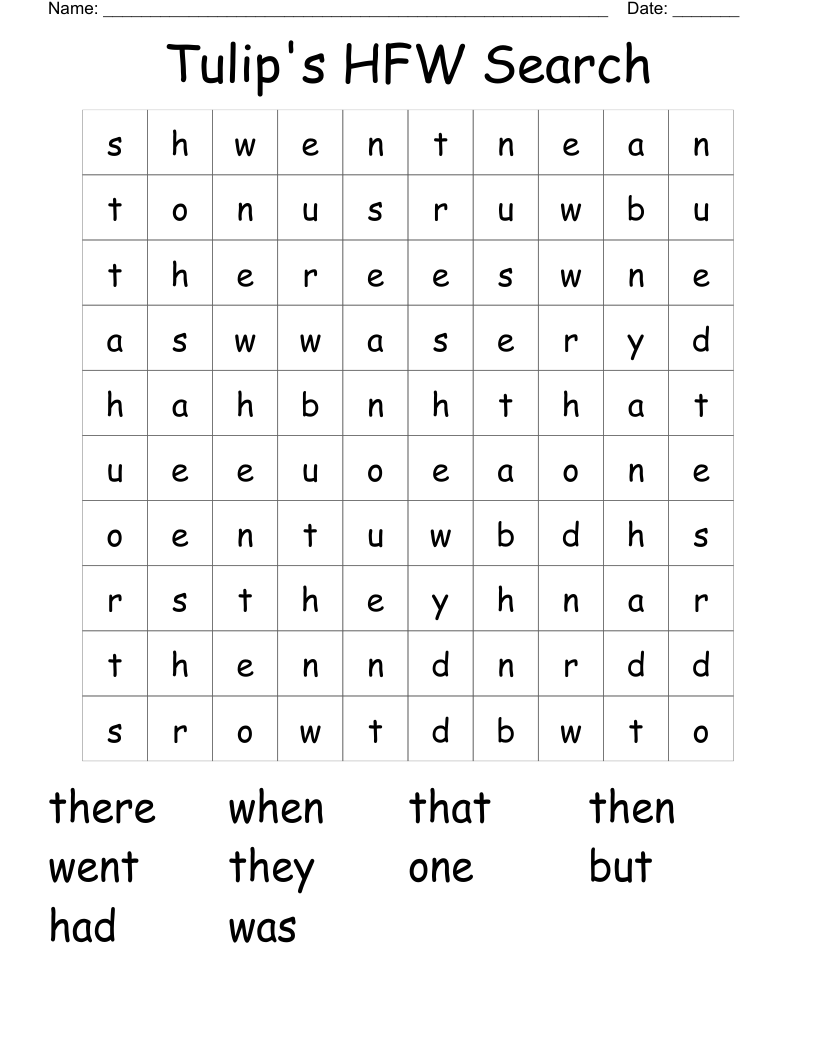 Tulip's HFW Search Word Search