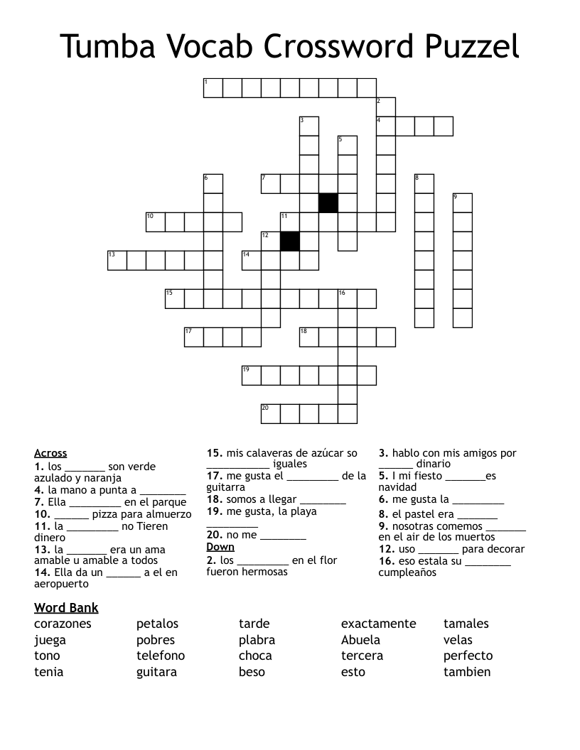 Tumba Vocab Crossword Puzzel
