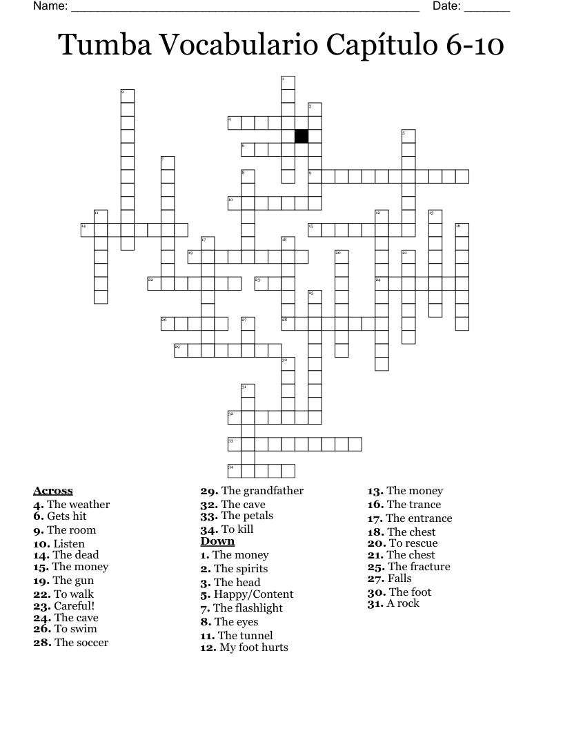 Tumba Vocabulario Capítulo 6-10 Crossword