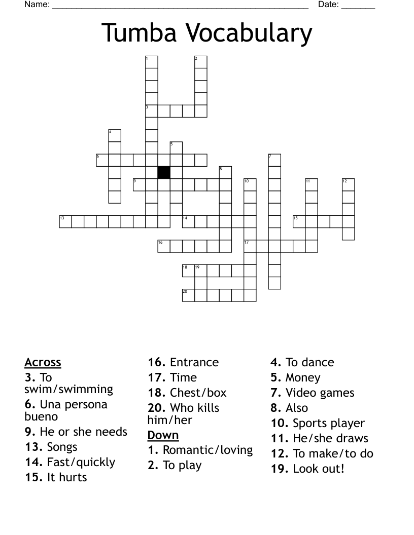 Tumba Vocabulary Crossword