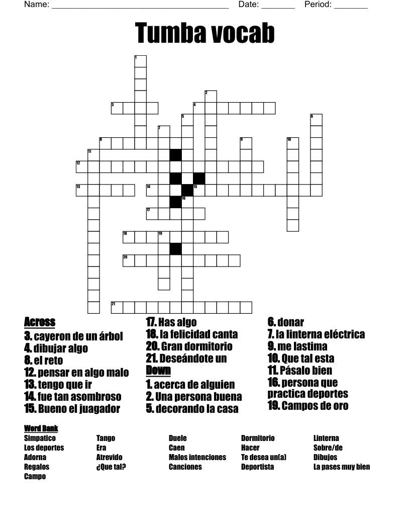 Tumba vocab Crossword