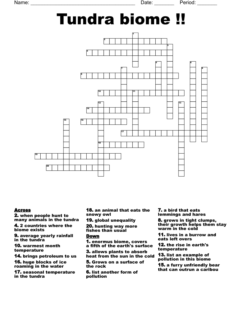 Tundra biome !! Crossword