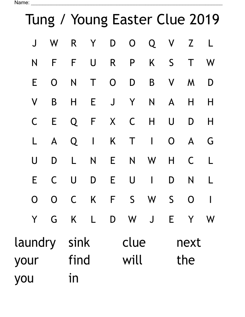 Tung / Young Easter Clue 2019 Word Search