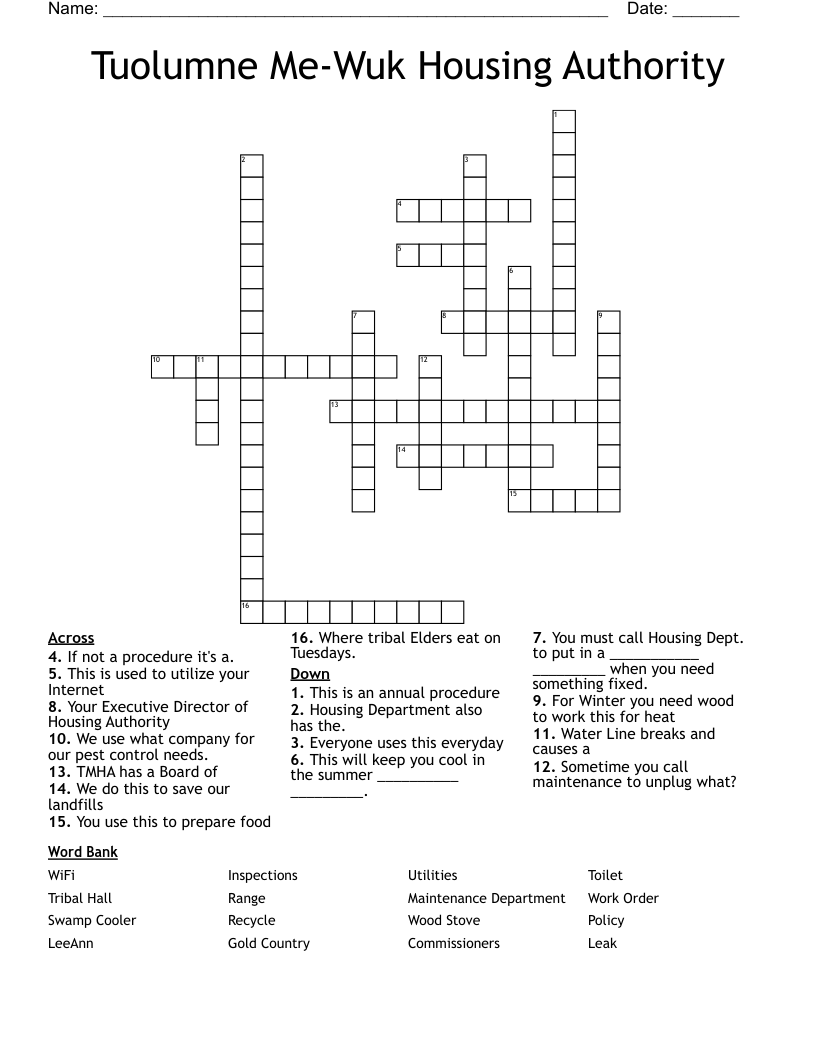 Tuolumne Me-Wuk Housing Authority  Crossword
