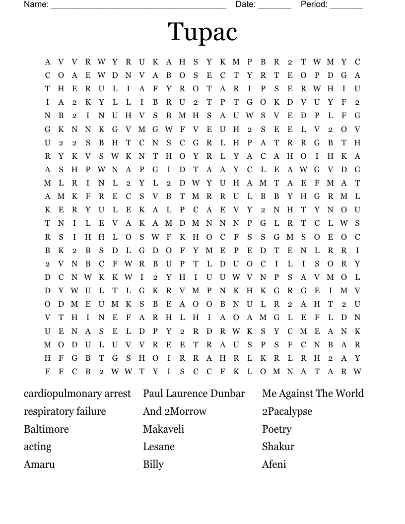 Tupac Word Search