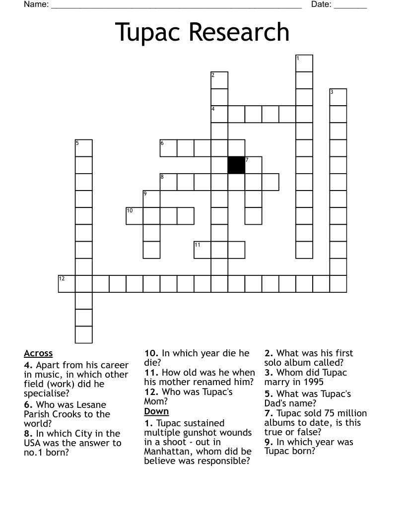 Tupac Research Crossword