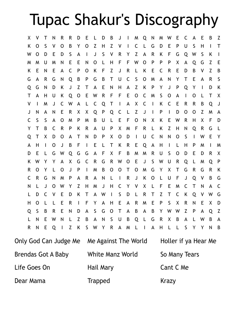 Tupac Shakur's Discography  Word Search
