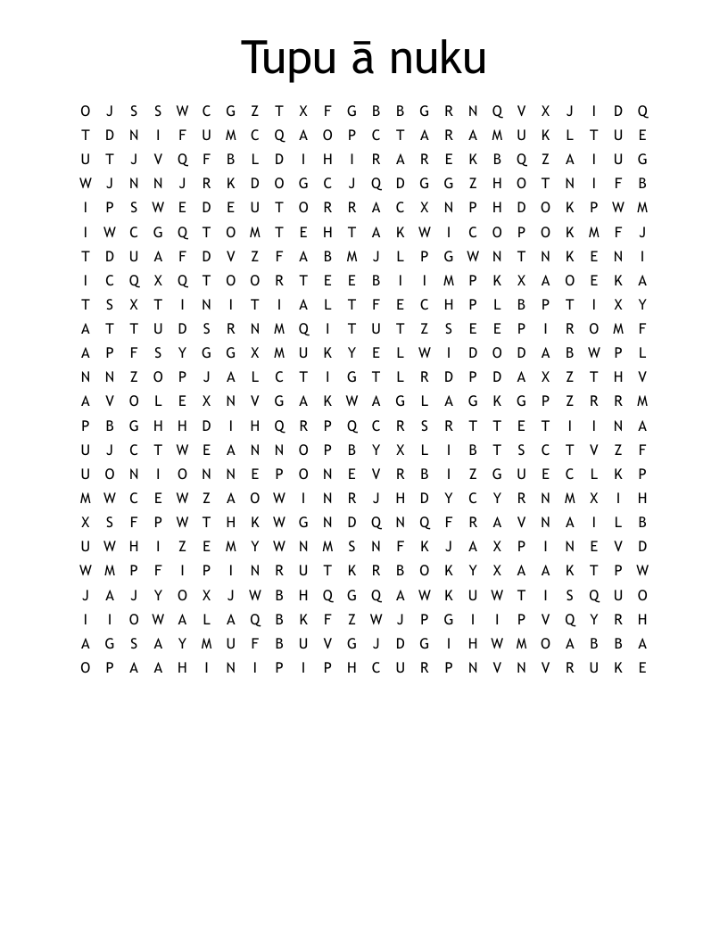 Tupu ā nuku Word Search