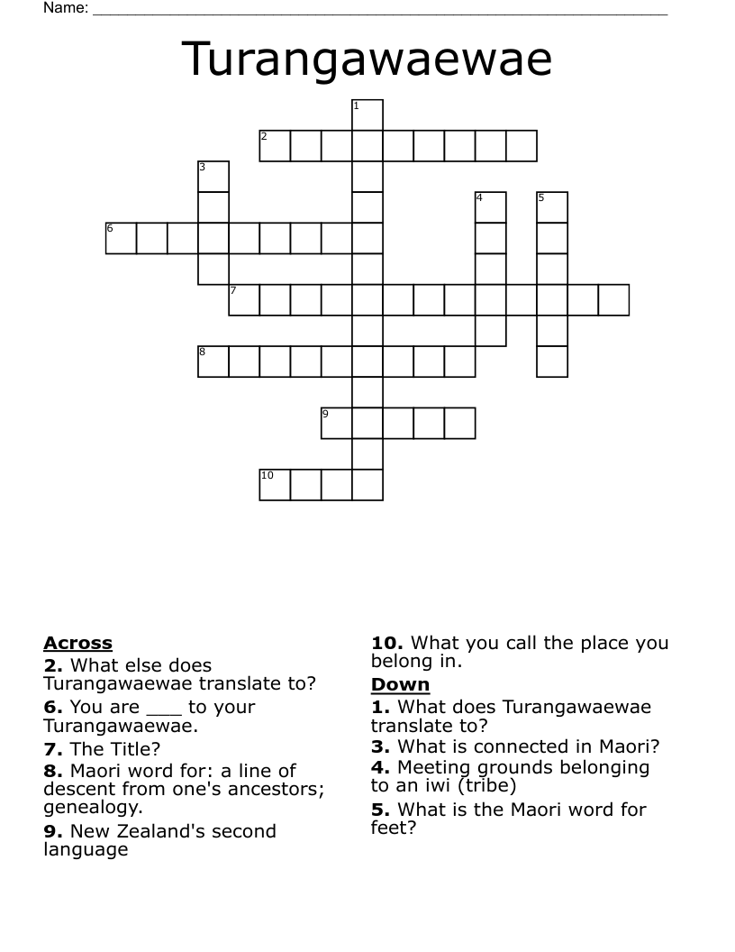Turangawaewae Crossword