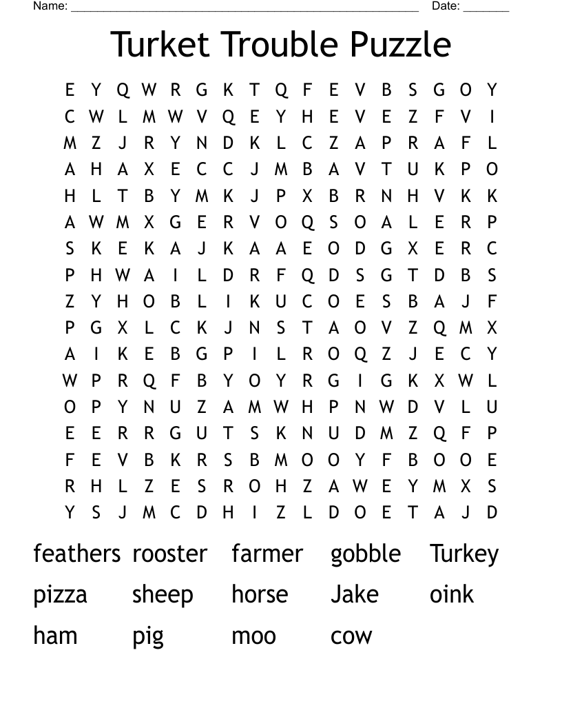 Turket Trouble Puzzle Word Search