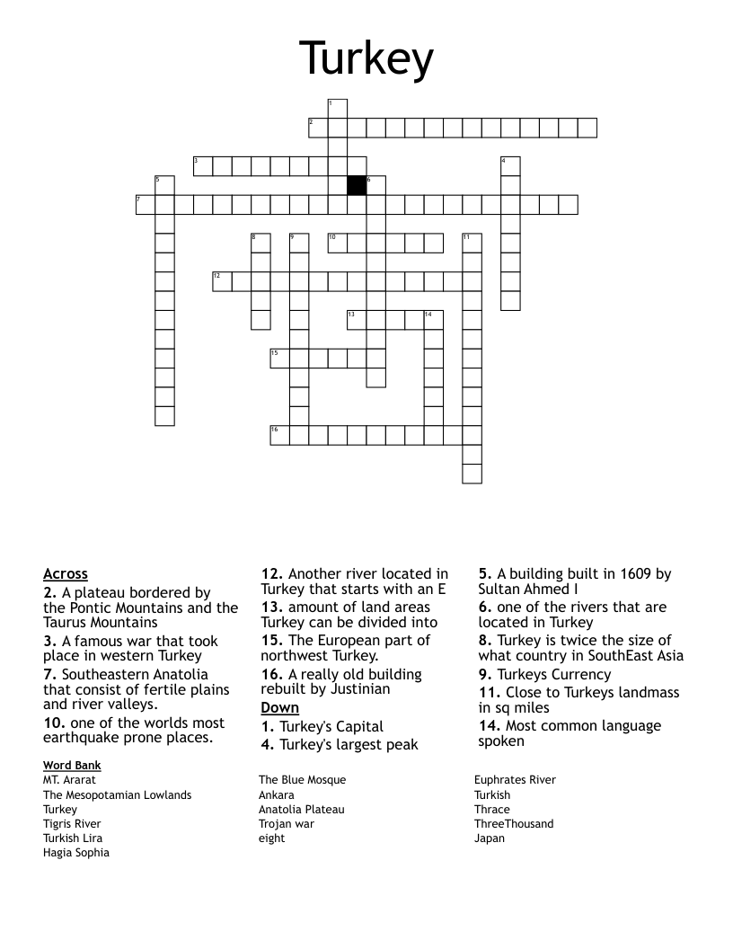 Turkey Crossword