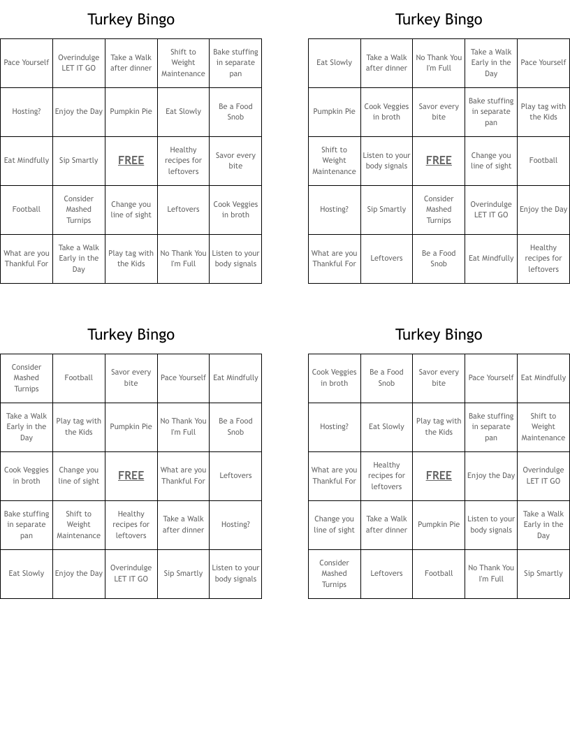 Turkey Bingo