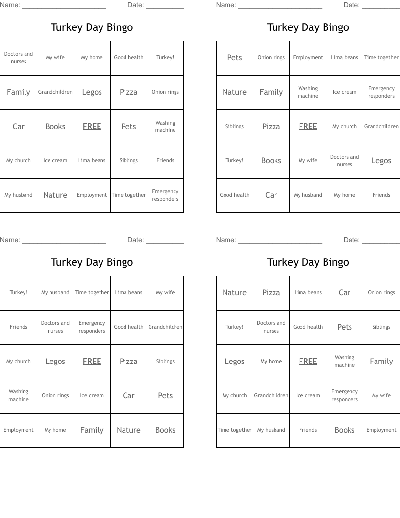 Turkey Day Bingo