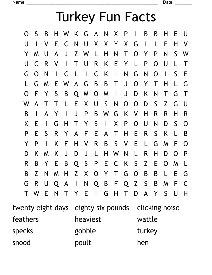 Turkey Fun Facts Word Search