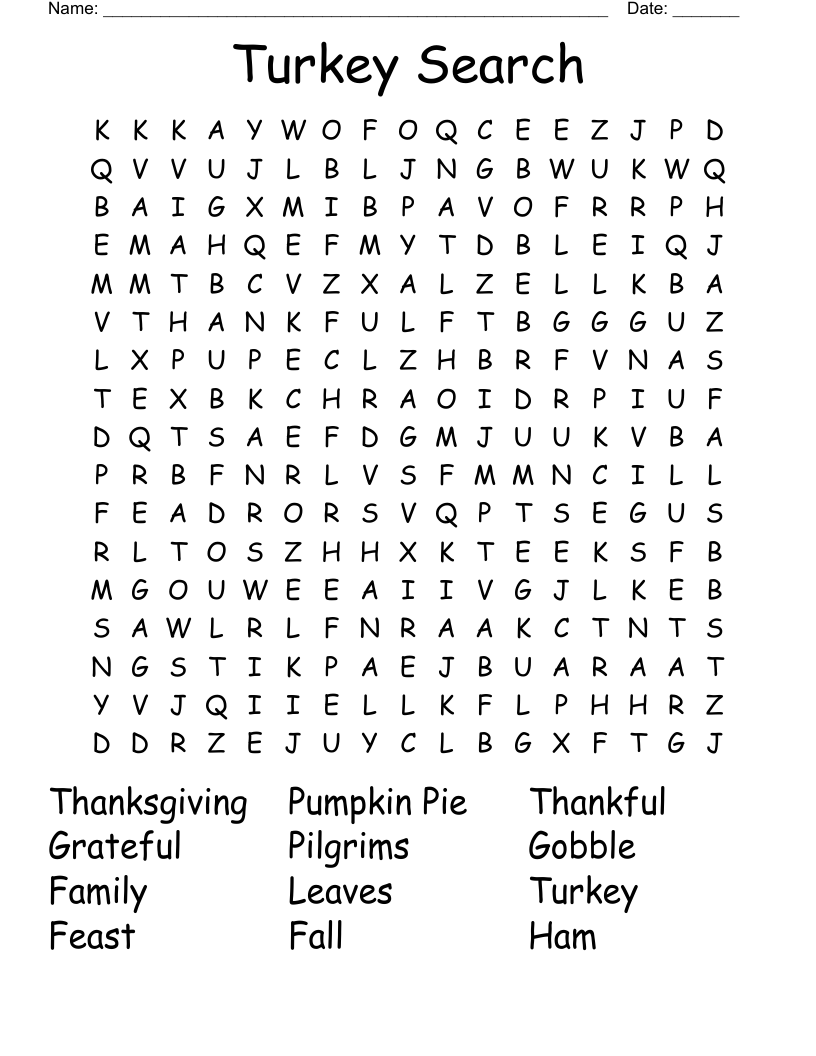 Turkey Search Word Search