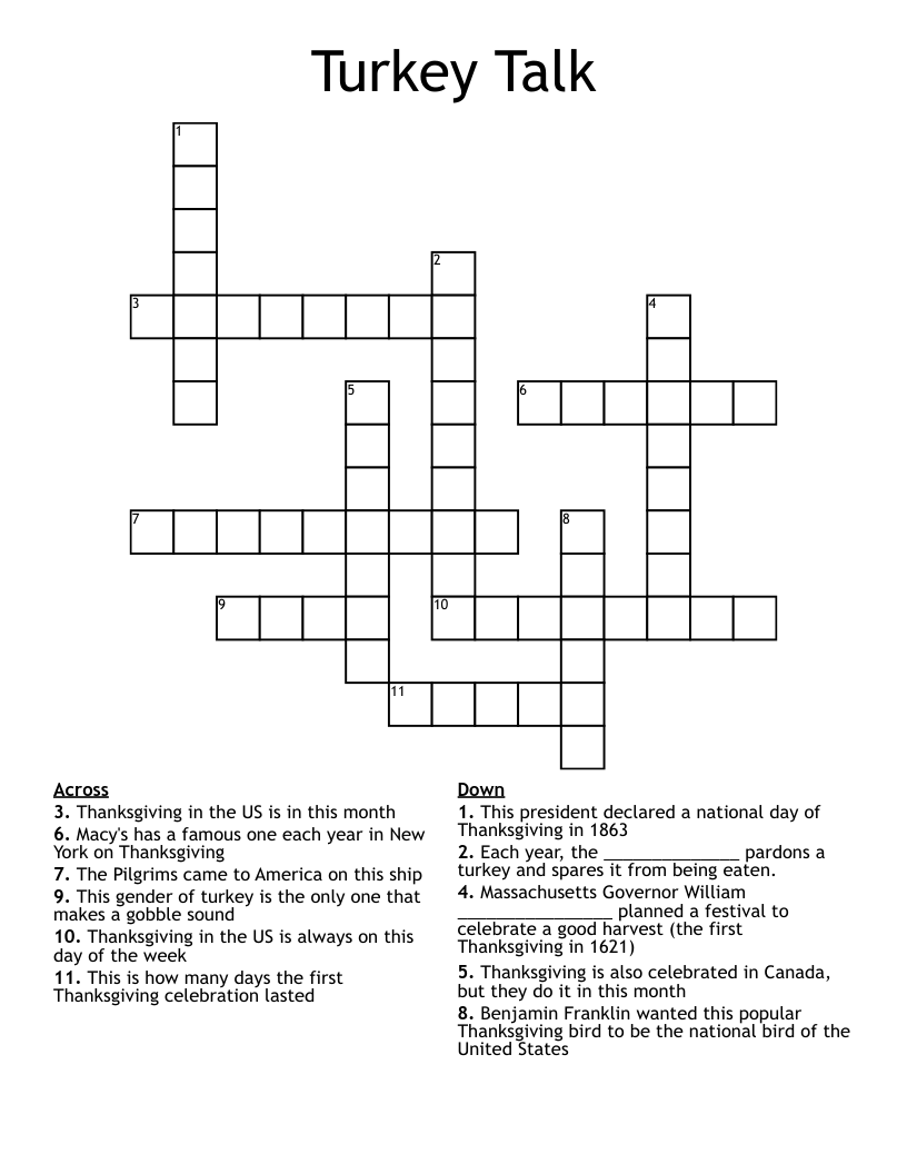 Turkey Talk Crossword