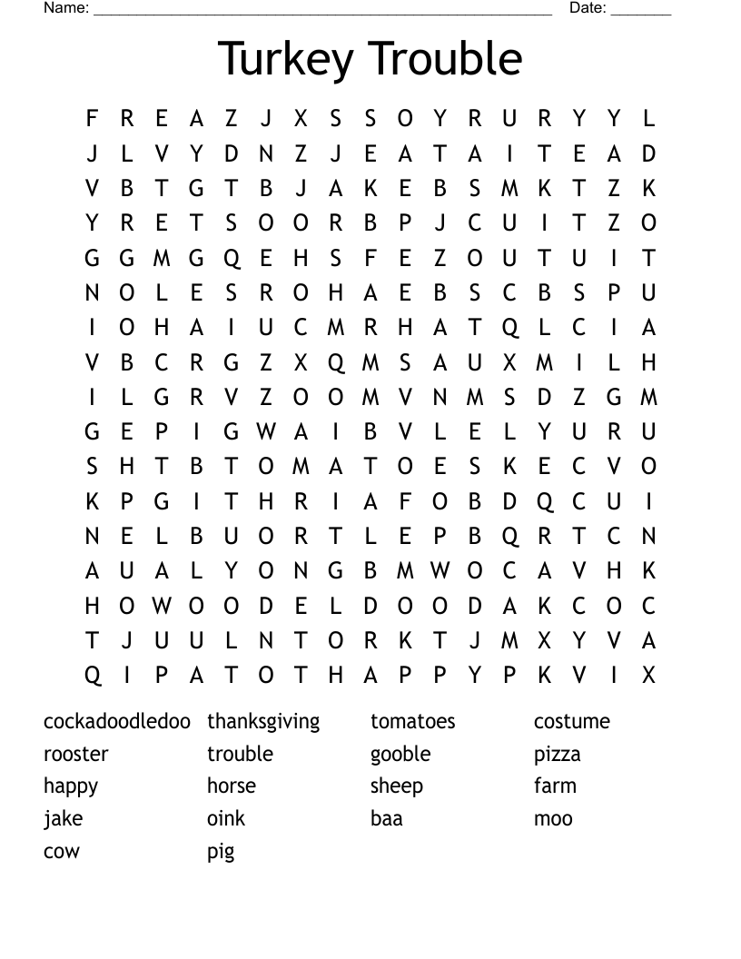 Turkey Trouble Word Search