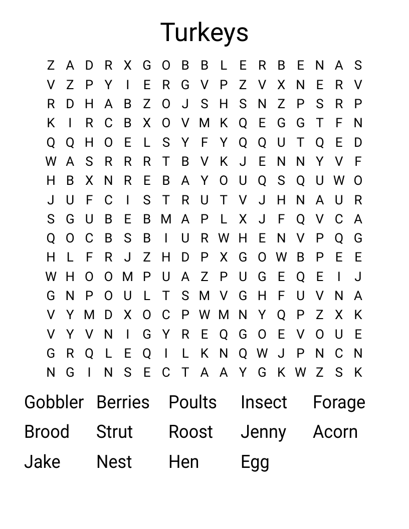 Turkeys Word Search