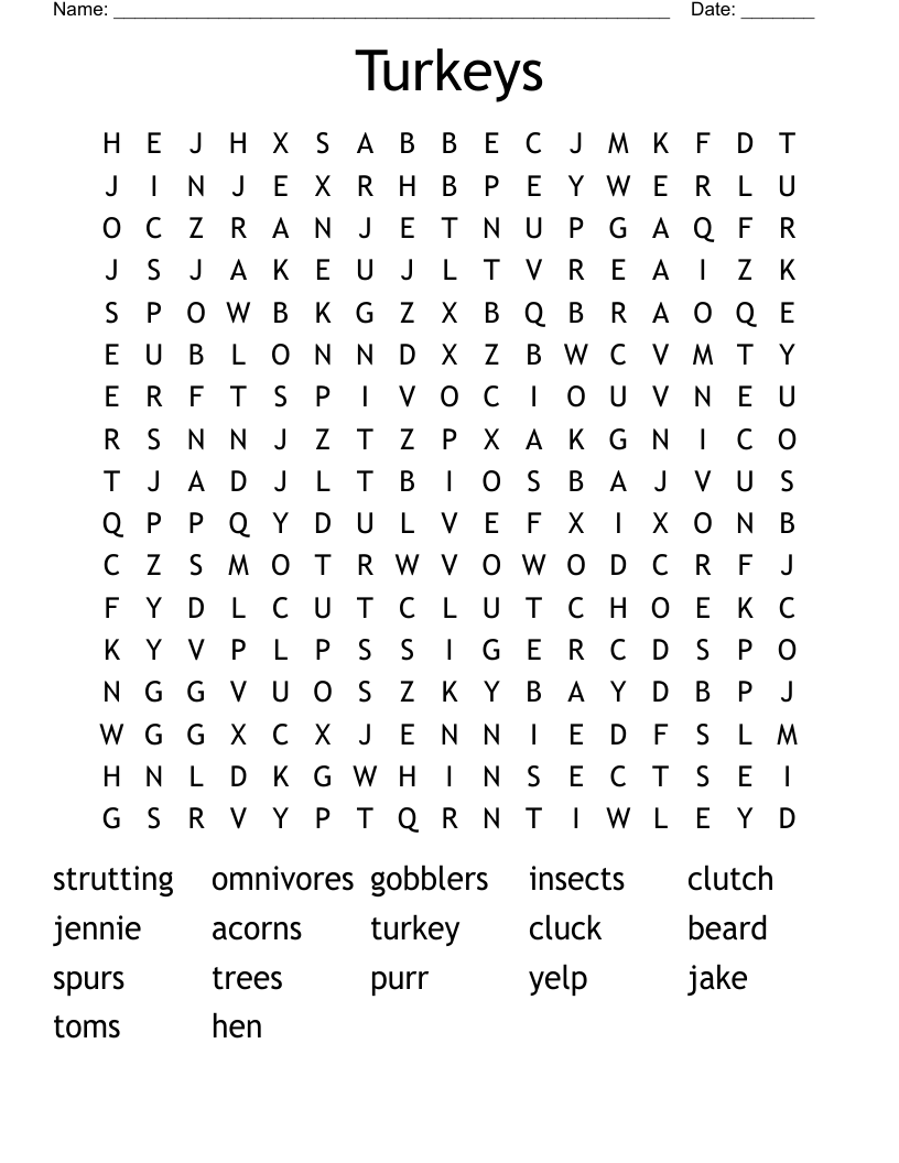 Turkeys Word Search