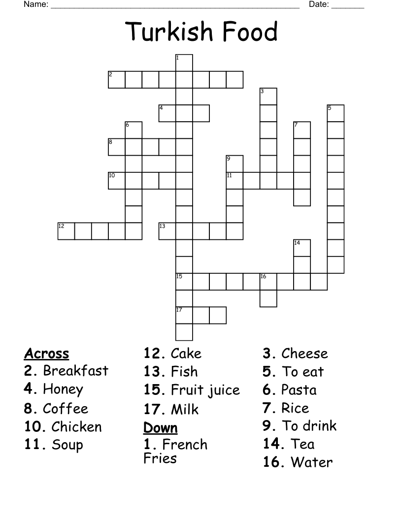 Turkish Food Crossword
