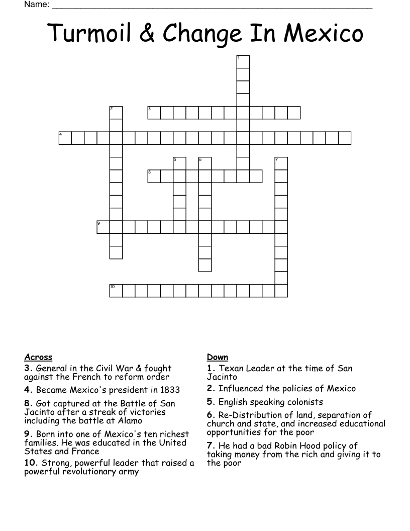 Turmoil & Change In Mexico  Crossword