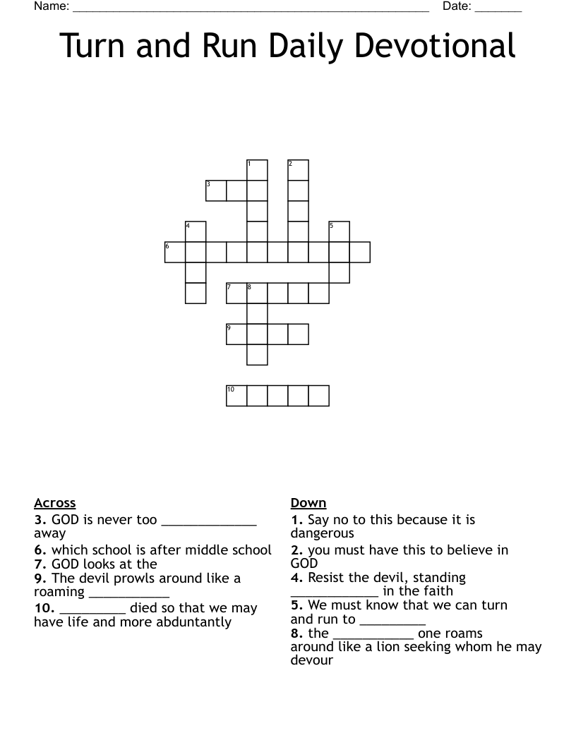 Turn and Run Daily Devotional Crossword