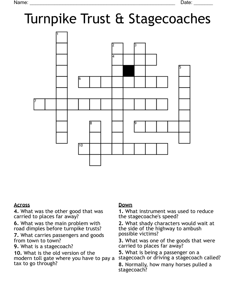 Turnpike Trust & Stagecoaches Crossword