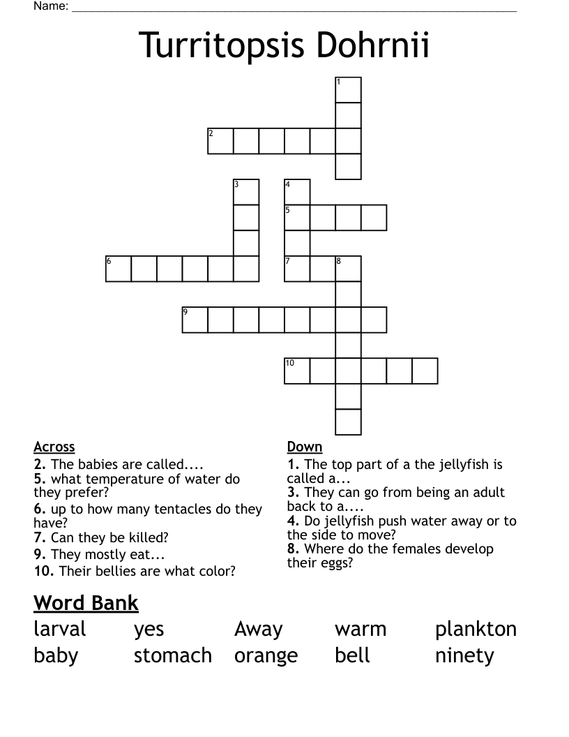 Turritopsis Dohrnii Crossword