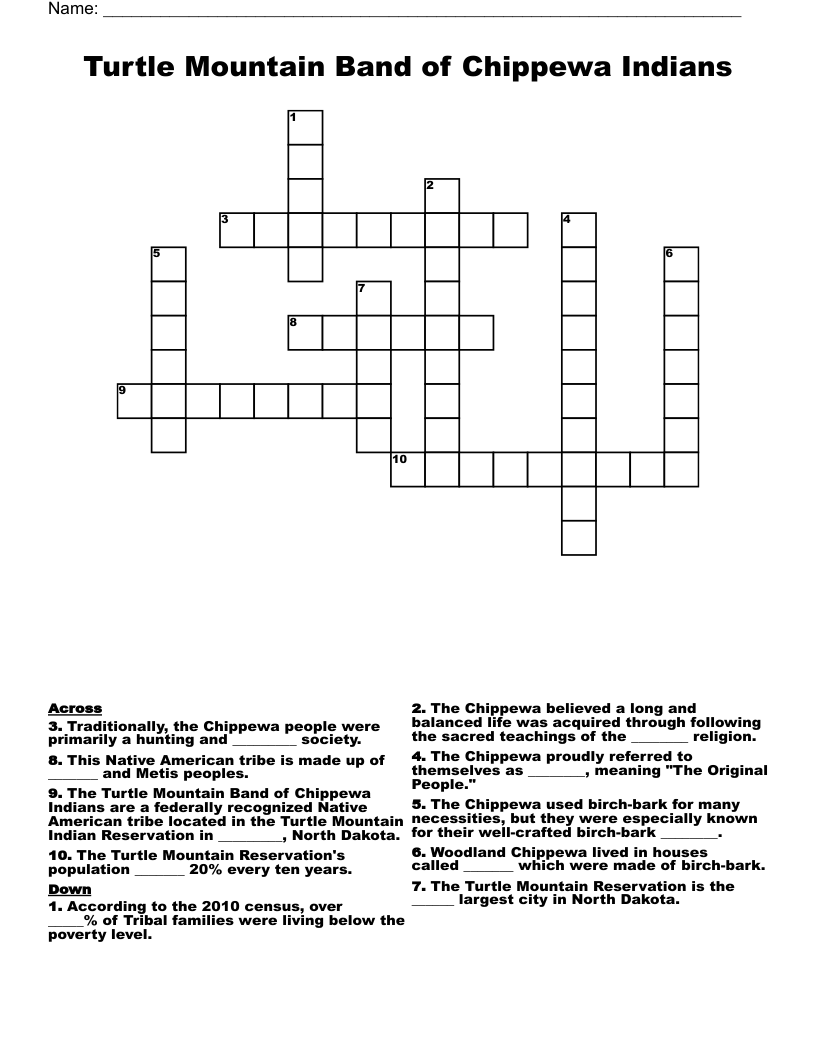Turtle Mountain Band of Chippewa Indians Crossword