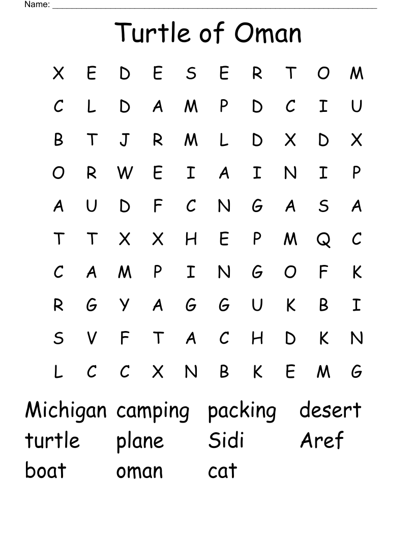 Turtle of Oman Word Search