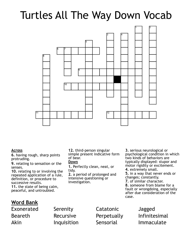 Turtles All The Way Down Vocab Crossword
