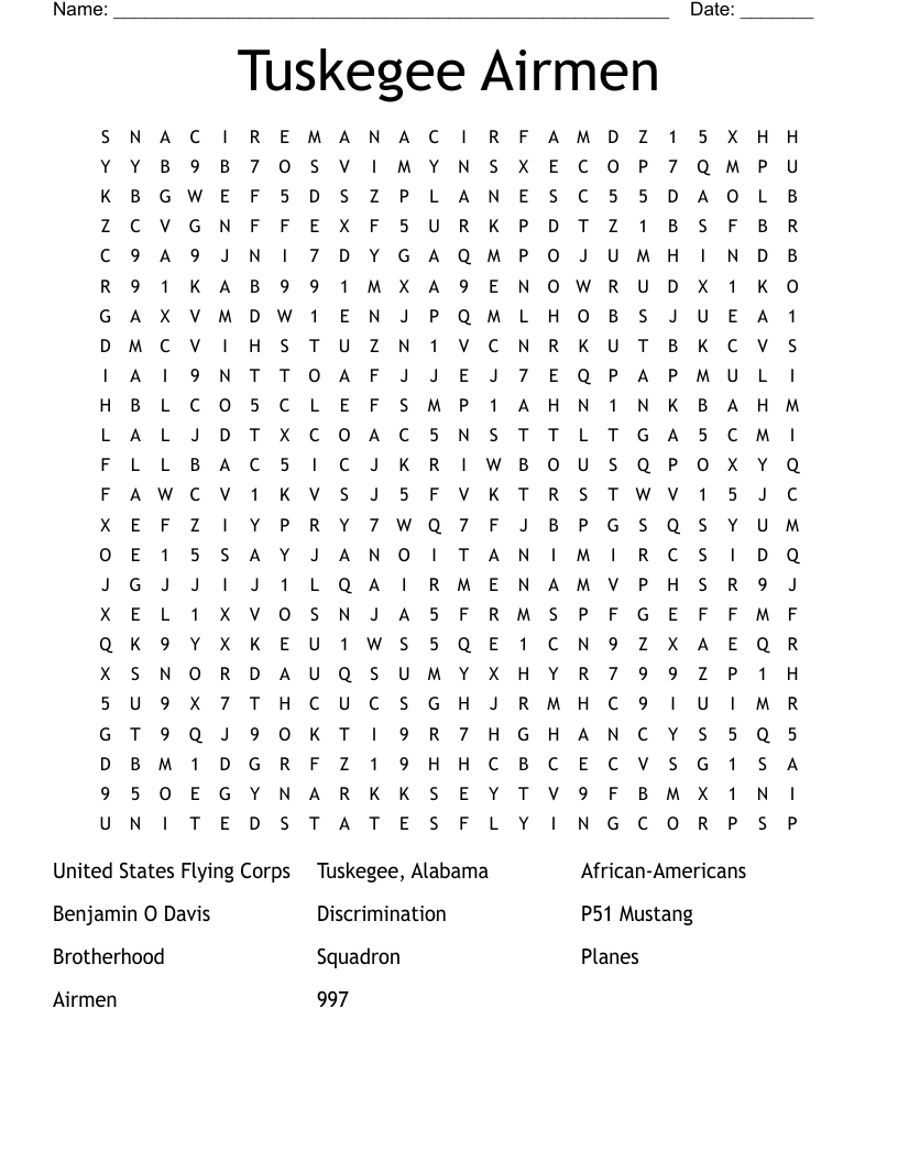 Tuskegee Airmen Word Search