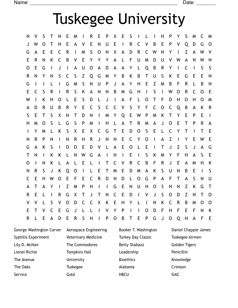 Tuskegee University Word Search