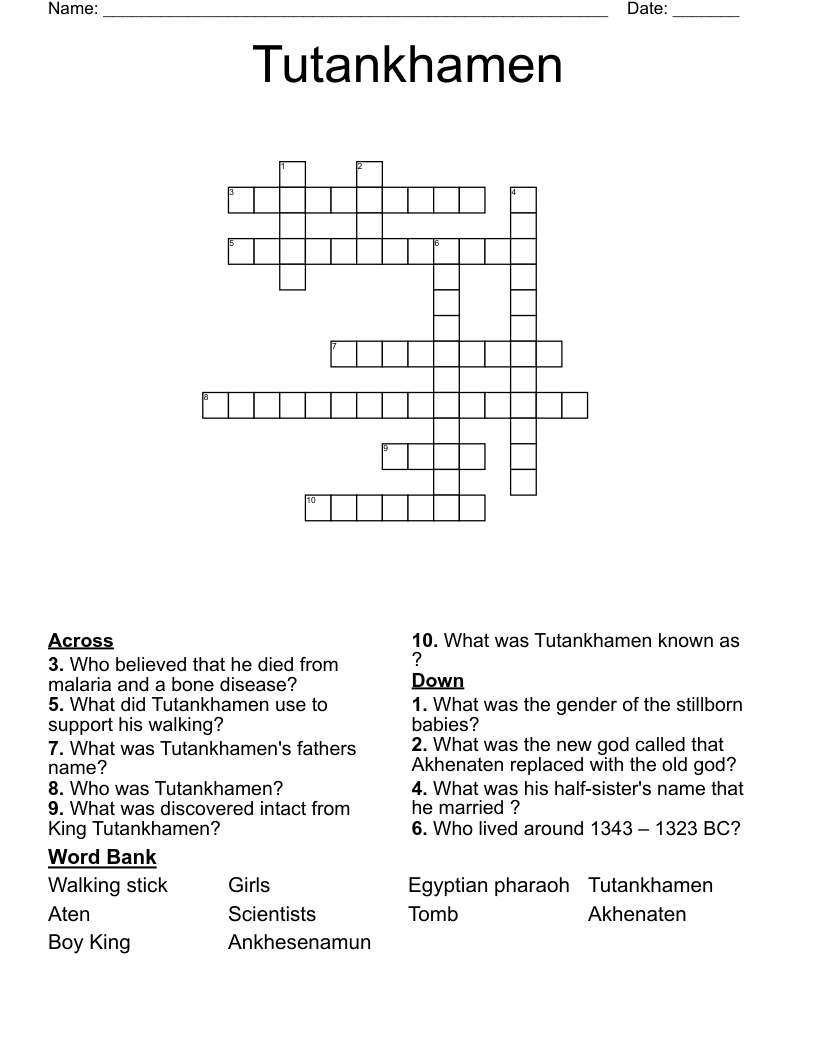 Tutankhamen  Crossword